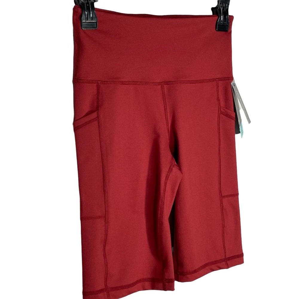 Ideology Womens High Rise Side Pockets 10" Biker shorts red Xs - Picture 2 of 8
